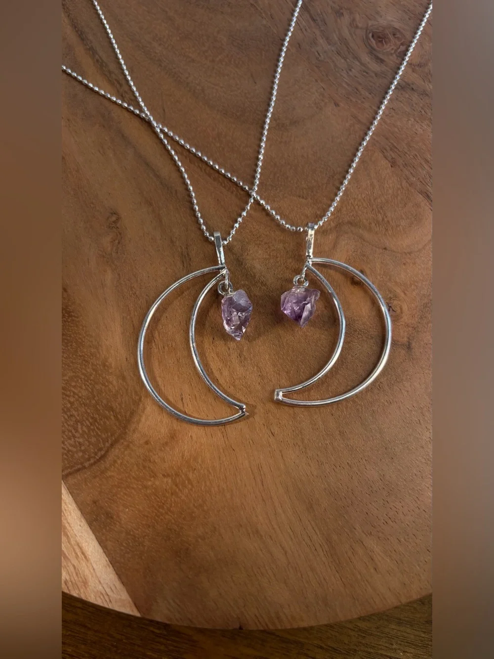 SET of Matching Silver Amethyst Drop Friendship Moons